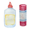 watercolor illustration two school glue Royalty Free Stock Photo