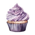 Watercolor violet cupcake isolated on white background.