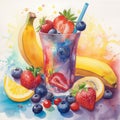 watercolor illustration fruit smoothie