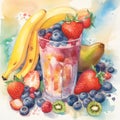 watercolor illustration fruit smoothie