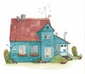 watercolor illustration village house childhood