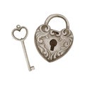 Watercolor illustration of vintage lock and keys with heart shape