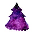 Watercolor illustration of violet christmas tree. Vector design element isolated on white background.