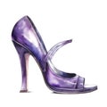 Watercolor violet female shoe with high heel.