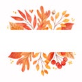 Watercolor illustration in warm colors. Frame of fall leaves, acorns, berries. Forest design elements. Hello Autumn! Perfect for