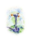 Watercolor illustration of watering process with garden sprayer