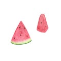 Watercolor illustration of a watermelon slice on the white background, sweet red juicy fruit, healthy and organic diet simple food Royalty Free Stock Photo