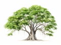 Watercolor Illustration of Weeping Fig Tree on White Background AI Generated