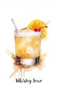 Watercolor illustration of a whiskey sour cocktail isolated on white Royalty Free Stock Photo