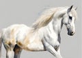 Watercolor illustration of white horse running on white background. Royalty Free Stock Photo