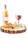 Watercolor illustration Wine and cheese