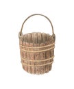 Watercolor illustration of a wooden bucket. Country life