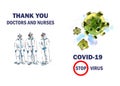 Watercolor illustration, world quarantine - coronavirus infection CAVID 19, protective masks, protective clothing