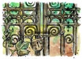 Watercolor illustration of wrought iron gate