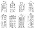Watercolor illustrations of Amsterdam houses. Colorful architectural clipart set