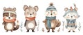 Watercolor illustrations from a cute Animal winter set