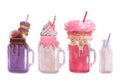 Watercolor illustrations milkshakes. Set of sweet drinks