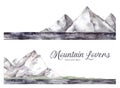 Watercolor illustrations - mountains peaks. Outdoor natural bac