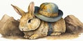 Watercolor ilustration of adorable bunny as a gold prospector