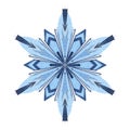 Watercolor image of beautiful blue snowflake isolated on white background. Hand drawn illustration of ice flower. Winter Royalty Free Stock Photo