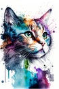 Watercolor image of a cat created with Generative AI technology Royalty Free Stock Photo