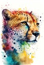 Watercolor image of a cheetah, created with Generative AI technology