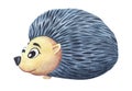 Watercolor image of cute cartoon hedgehog with big kind eyes and neat needles. Hand drawn illustration of friendly forest animal