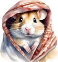 A cute Hamster in the keffiyeh, shemagh or ghutrah. Ai-Generated.