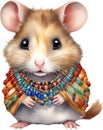 A cute Hamster in Maasai beadwork. Ai-Generated.