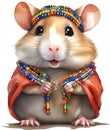 A cute Hamster in Maasai beadwork. Ai-Generated.