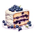 Watercolor image of delicious blueberry cake. on a white background Royalty Free Stock Photo