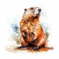 Vibrant Watercolor Spotted Ground Beaver Painting On White Background