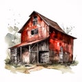 Painted Memories: Old-Fashioned Barn Farm in Red AI Generated