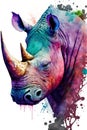 Watercolor image of a rhinoceros created with Generative AI technology