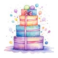 watercolor image of a stack of colorful gift boxes on a white background Royalty Free Stock Photo