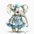 Tiny Elephant in Stylish Watercolor Clothing and Headband AI Generated