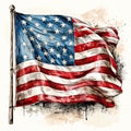 A watercolor image of the US flag