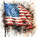 A watercolor image of the US flag