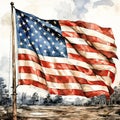 A watercolor image of the US flag