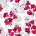 Watercolor imitation tropical orchid flower seamless pattern. Vector illustration.