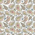 Watercolor Indian Little Yellow Paisley Seamless Pattern