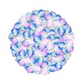 Watercolor inflorescence Hydrangea circle design. May be used for textile decoration print, invitation card, spring