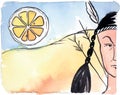 Watercolor injun and big orange Royalty Free Stock Photo