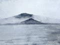 Watercolor ink landscape mountain fog