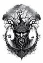 Watercolor ink of northern mythology Yggdrasil tree of life