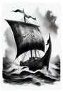 Watercolor ink pencil of Viking dragon ship Royalty Free Stock Photo