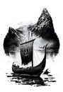 Watercolor ink pencil of Viking dragon ship Royalty Free Stock Photo