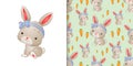 The watercolor inspiration of the cute rabbit with the ribbon head band