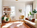 Watercolor of interior of a fully furnished living room for sublet