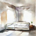 Watercolor of interior of a minimalist and sober Interior IA generativ